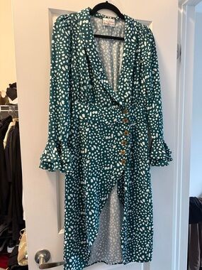 Green Polka Dot Midi Dress with Button Front